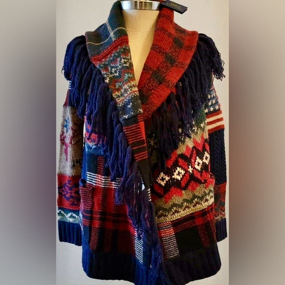 SOLD - NWT Polo Ralph Lauren Indian Chief Flag Patchwork Sweater Cardigan.
